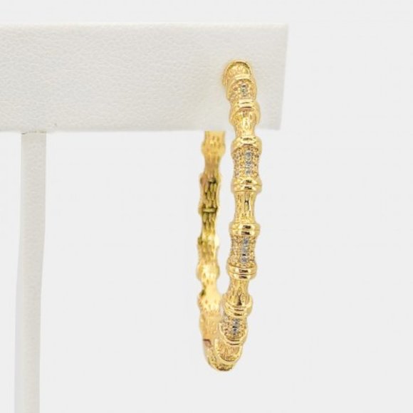 NEW Gold Pave CZ Diamond Hoop Earrings - Picture 6 of 8